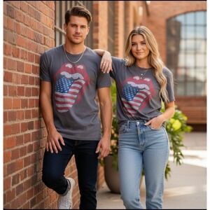 Rolling Stones No Filter Tour 2021 T-Shirt Charcoal Gray USA Flag Tongue Logo L